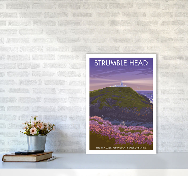 Wales Strumble Head Travel Art Print by Stephen Millership A2 Black Frame