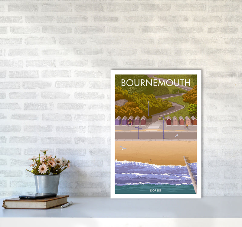 Bournemouth Huts Travel Art Print by Stephen Millership A2 Black Frame
