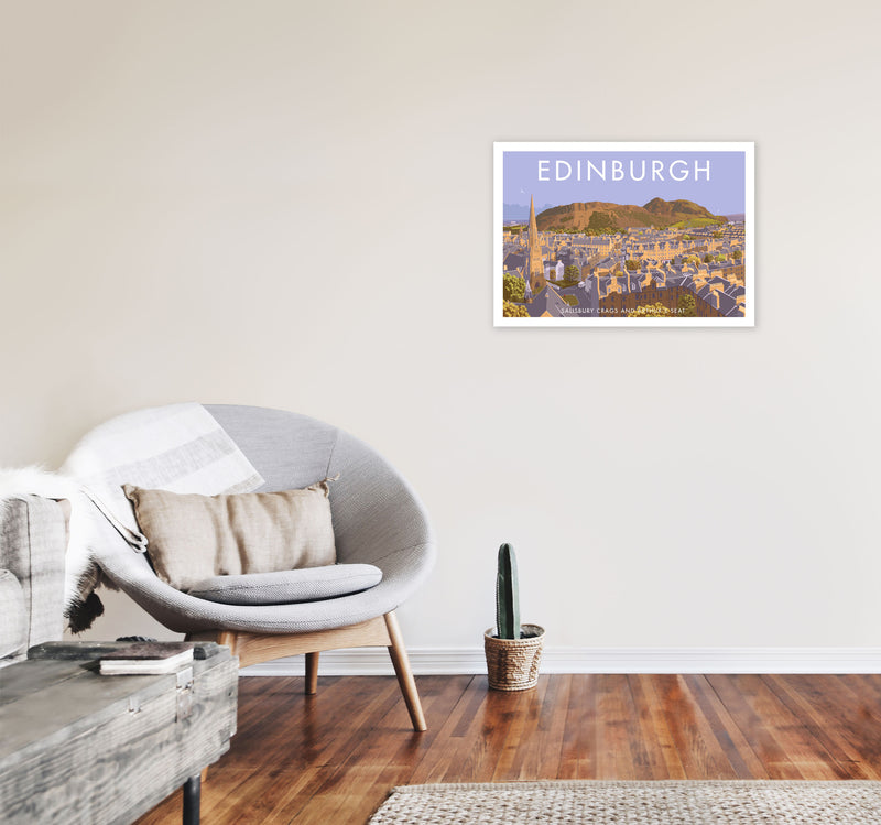 Arthur's Seat Edinburgh Travel Art Print by Stephen Millership, Framed Poster A2 Black Frame