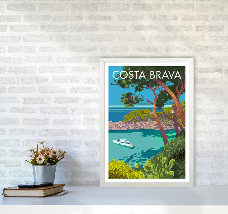 Costa Brava Travel Art Print By Stephen Millership A2 Oak Frame