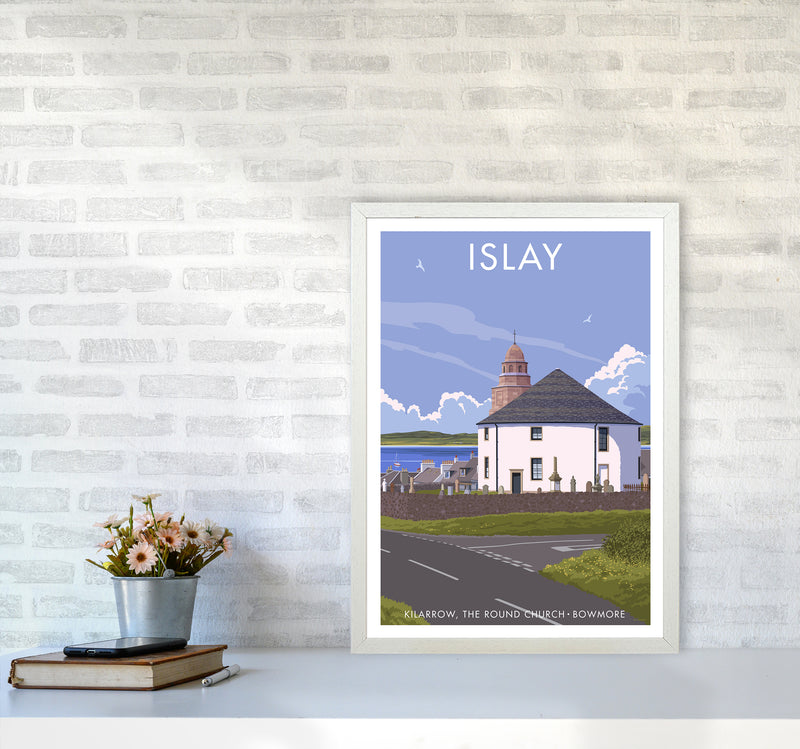 Islay Bowmore Travel Art Print By Stephen Millership A2 Oak Frame