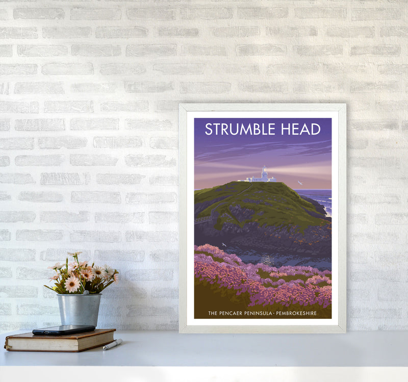 Wales Strumble Head Travel Art Print by Stephen Millership A2 Oak Frame