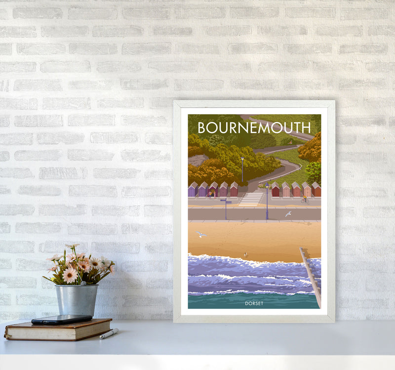 Bournemouth Huts Travel Art Print by Stephen Millership A2 Oak Frame
