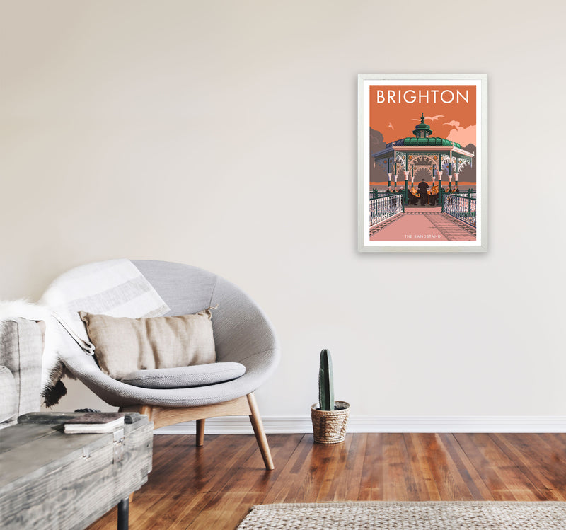 Brighton Bandstand Framed Wall Art Print by Stephen Millership, Art Poster A2 Oak Frame