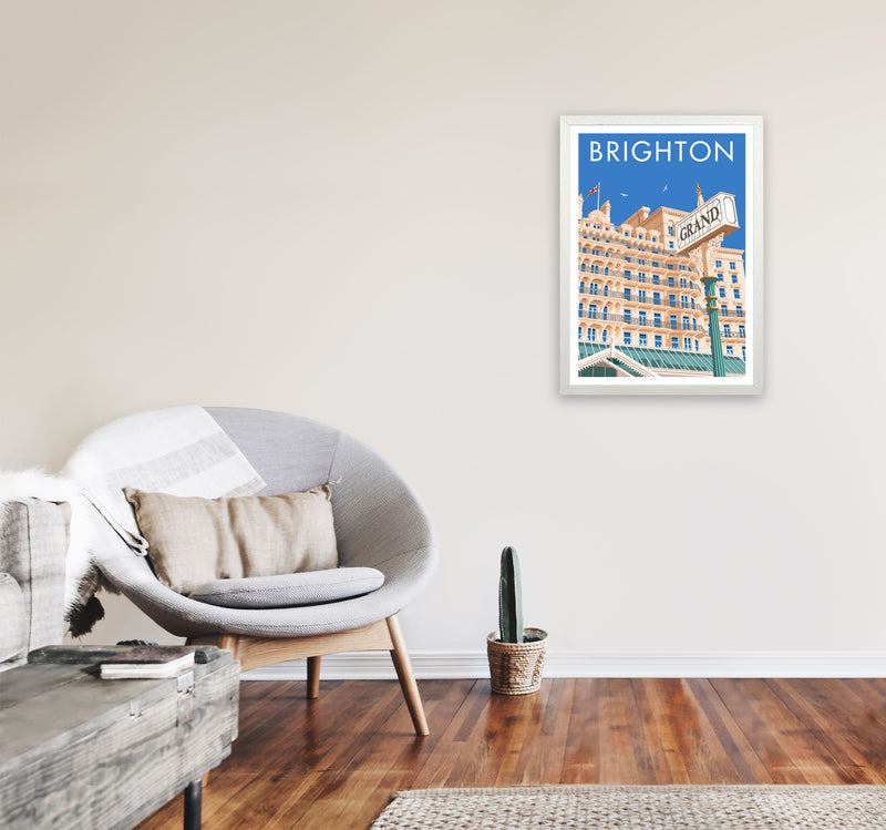 Grand Hotel Brighton Art Print by Stephen Millership A2 Oak Frame