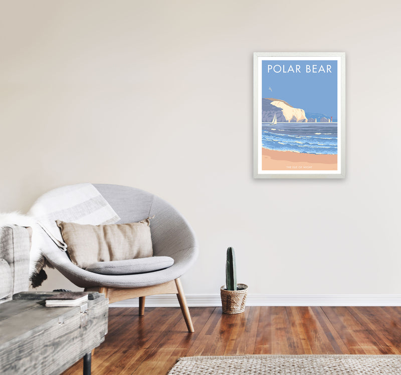 The Isle Of Wight Polar Bear Framed Digital Art Print by Stephen Millership A2 Oak Frame