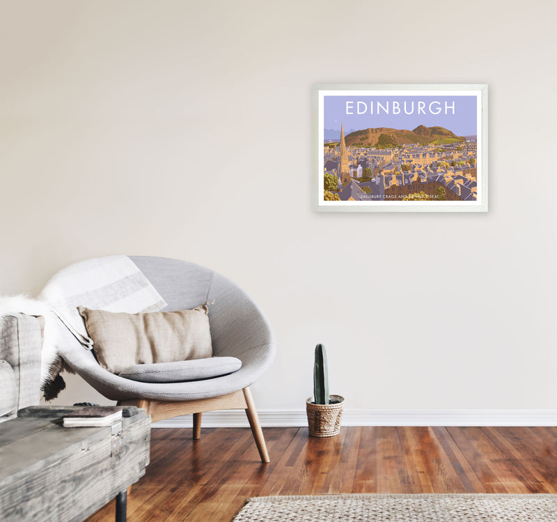 Arthur's Seat Edinburgh Travel Art Print by Stephen Millership, Framed Poster A2 Oak Frame