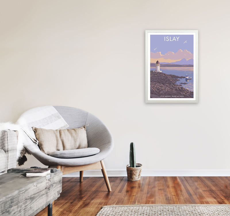 Loch Indaal Islay Travel Art Print by Stephen Millership A2 Oak Frame