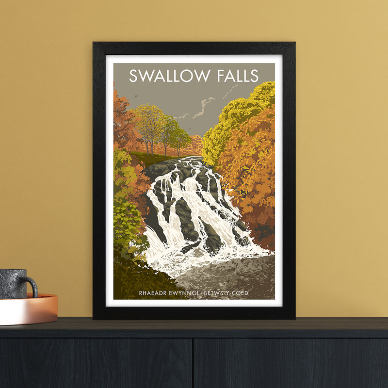Wales Swallow Falls Art Print by Stephen Millership A3 White Frame