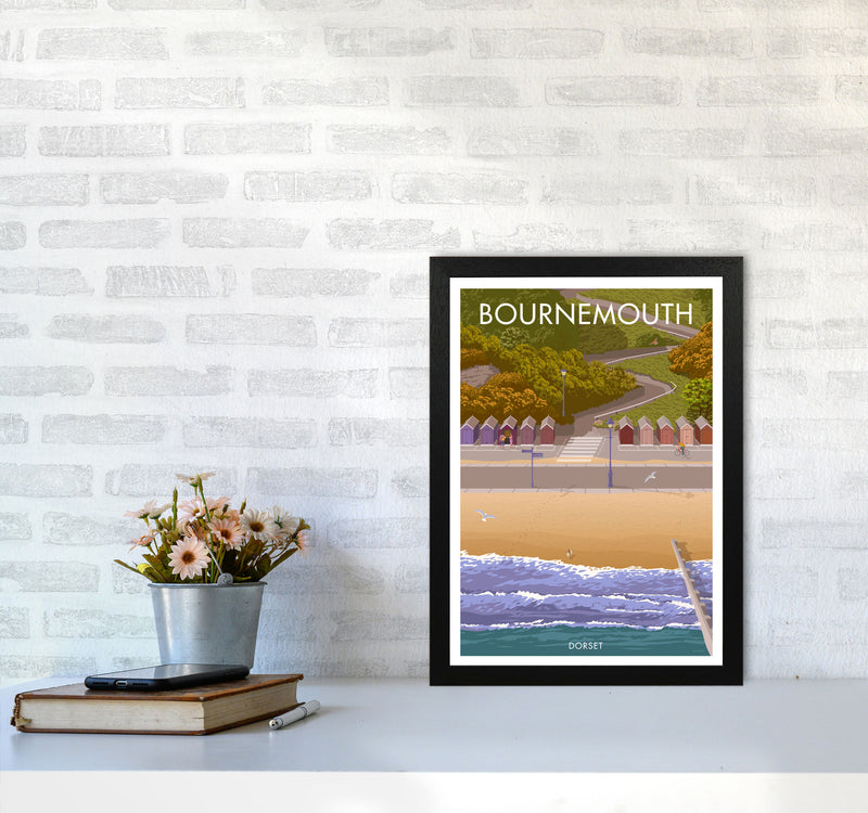 Bournemouth Huts Travel Art Print by Stephen Millership A3 White Frame