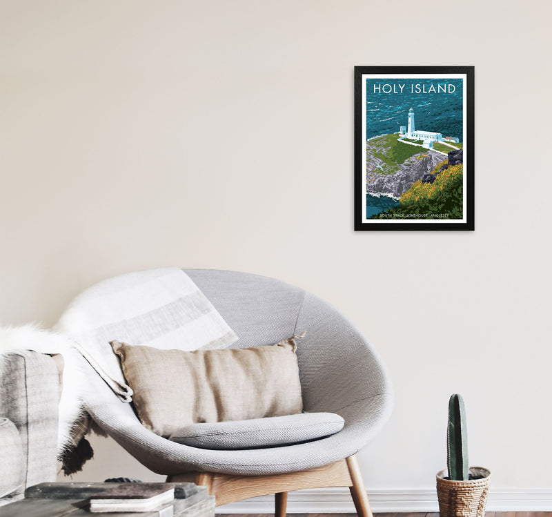Holy Island by Stephen Millership A3 White Frame