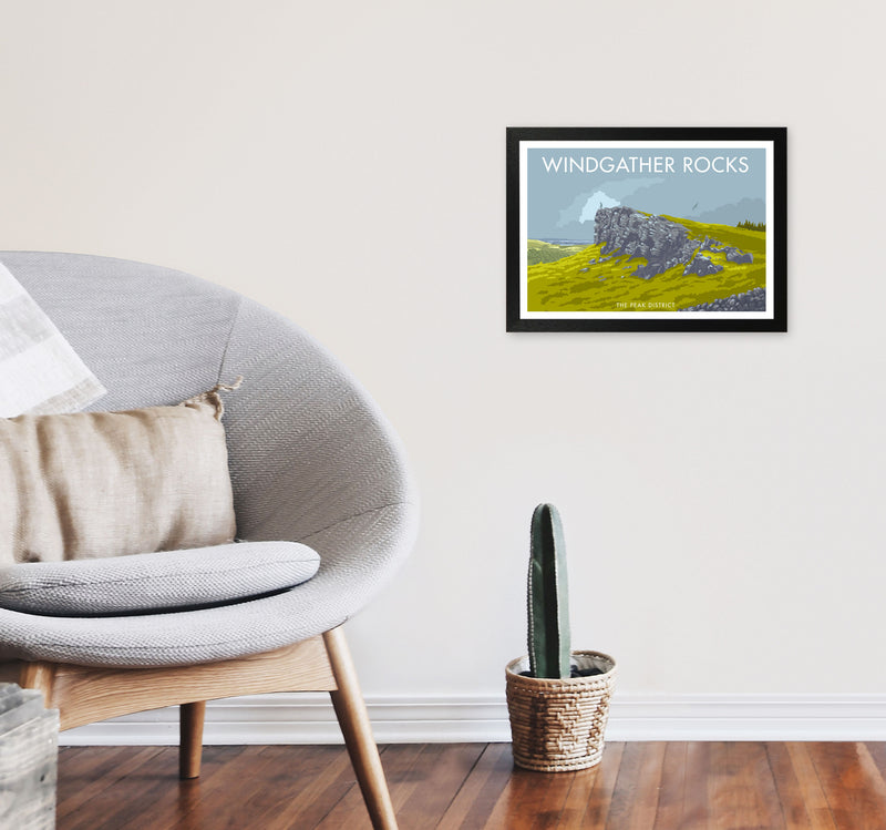 Windgather Rocks Derbyshire Travel Art Print by Stephen Millership A3 White Frame