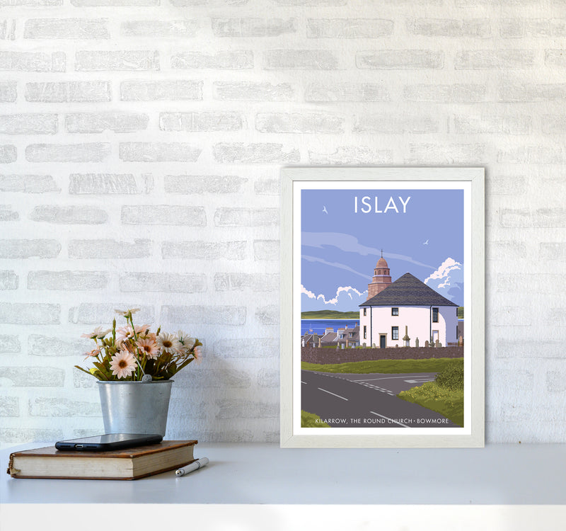 Islay Bowmore Travel Art Print By Stephen Millership A3 Oak Frame