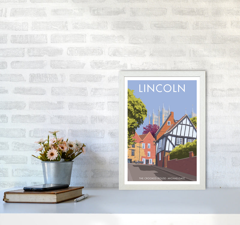 Lincoln Crooked House Travel Art Print By Stephen Millership A3 Oak Frame