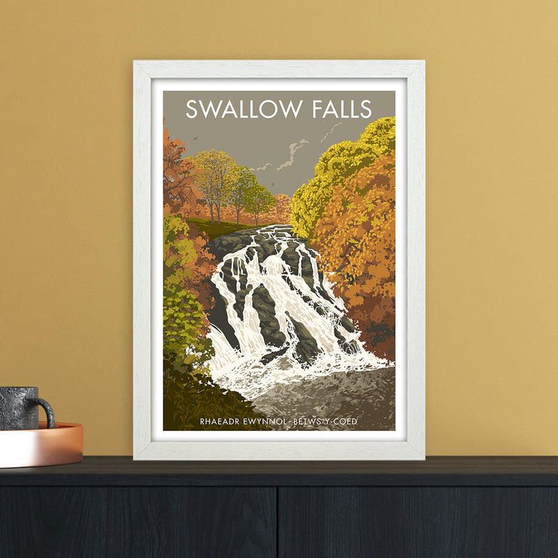 Wales Swallow Falls Art Print by Stephen Millership A3 Oak Frame