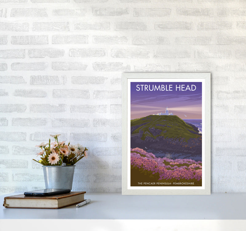 Wales Strumble Head Travel Art Print by Stephen Millership A3 Oak Frame