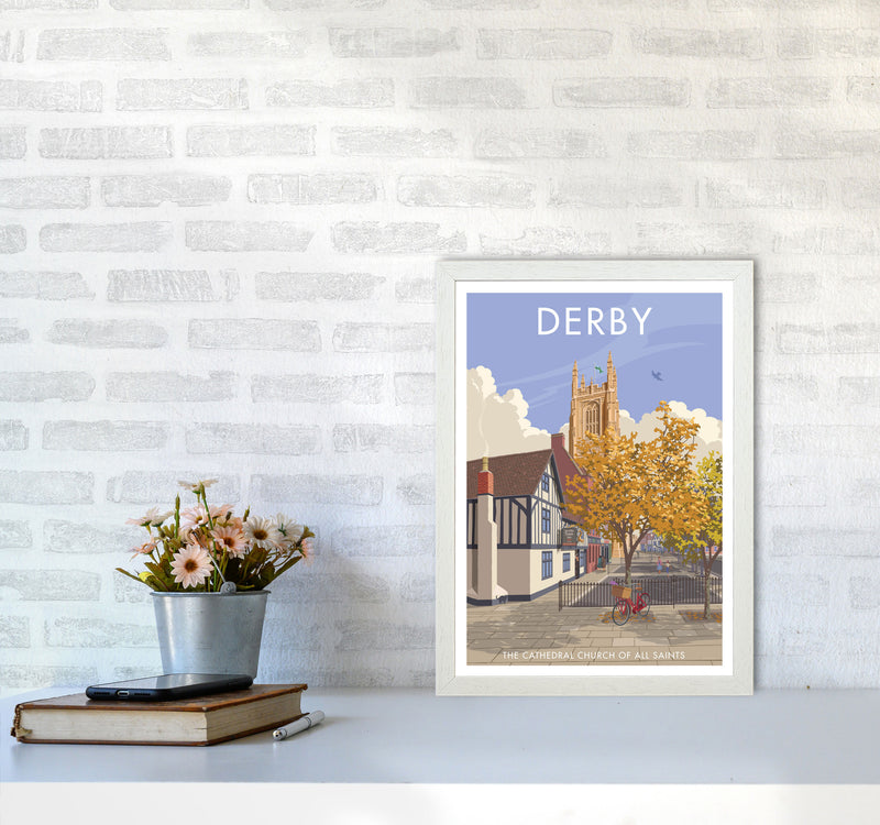 Derby Travel Art Print by Stephen Millership A3 Oak Frame