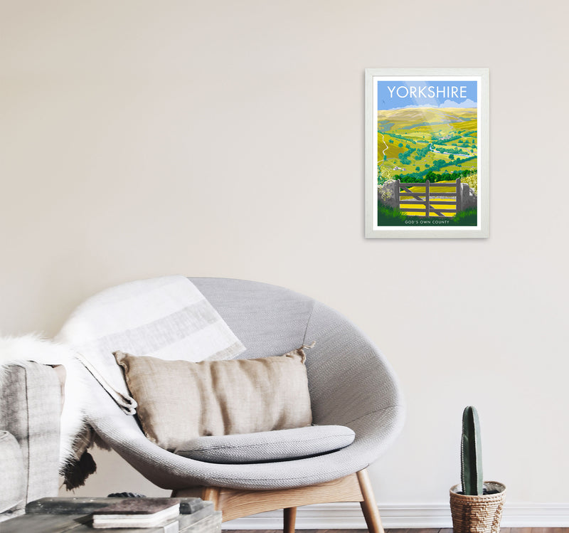 Yorkshire (God's Own County) Art Print Travel Poster by Stephen Millership A3 Oak Frame