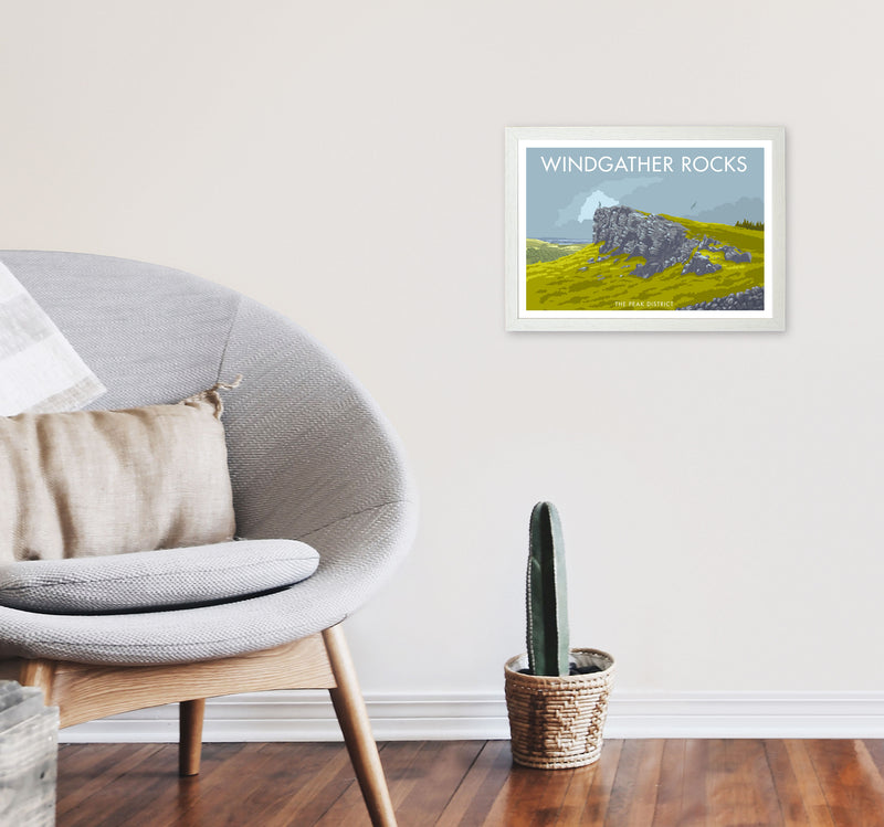 Windgather Rocks Derbyshire Travel Art Print by Stephen Millership A3 Oak Frame