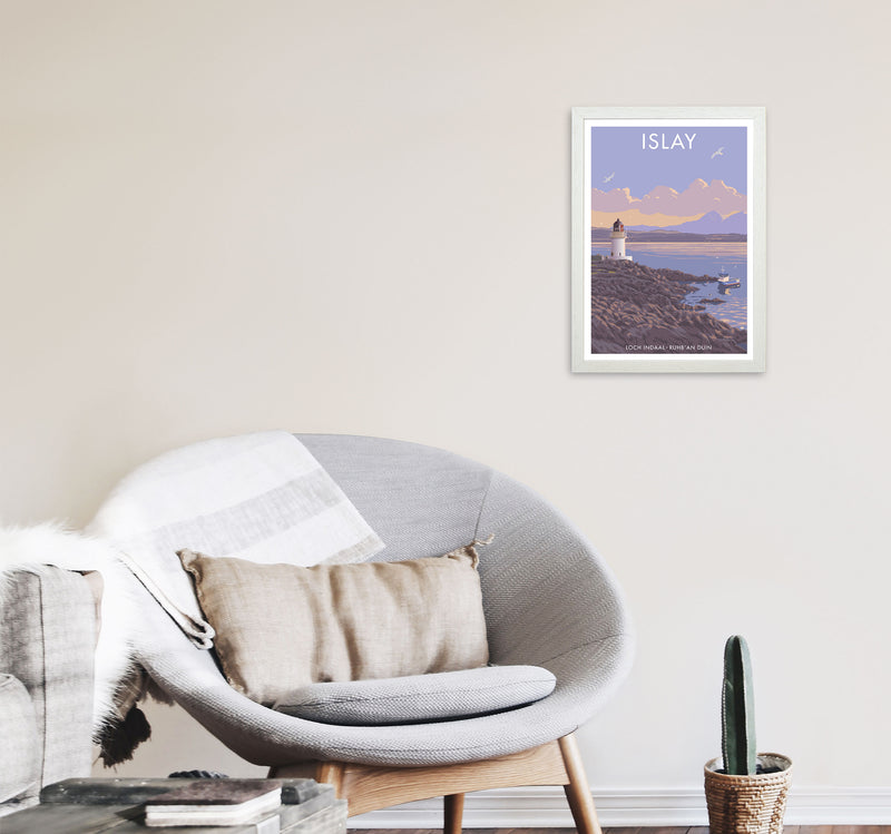 Loch Indaal Islay Travel Art Print by Stephen Millership A3 Oak Frame