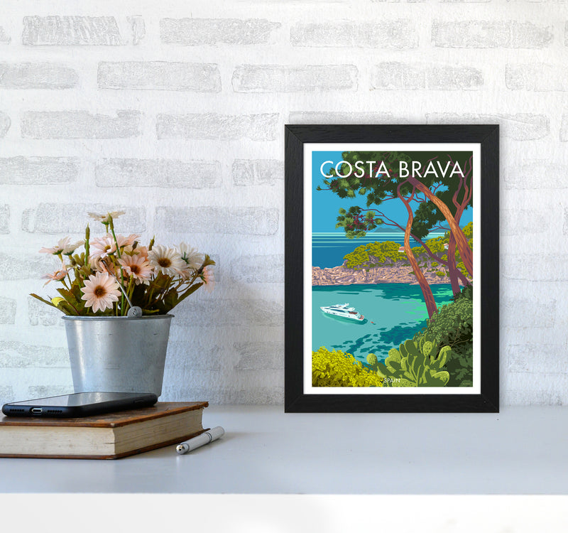 Costa Brava Travel Art Print By Stephen Millership A4 White Frame