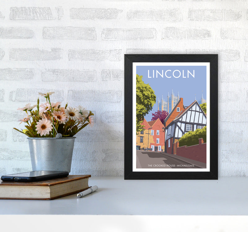 Lincoln Crooked House Travel Art Print By Stephen Millership A4 White Frame