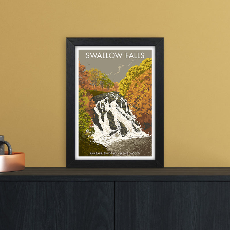 Wales Swallow Falls Art Print by Stephen Millership A4 White Frame