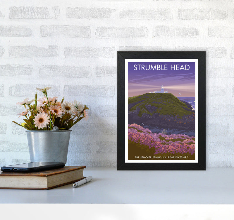 Wales Strumble Head Travel Art Print by Stephen Millership A4 White Frame