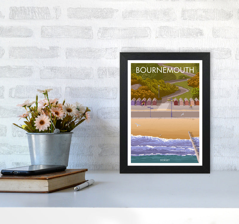 Bournemouth Huts Travel Art Print by Stephen Millership A4 White Frame