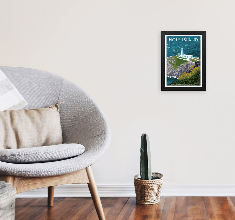 Holy Island by Stephen Millership A4 White Frame
