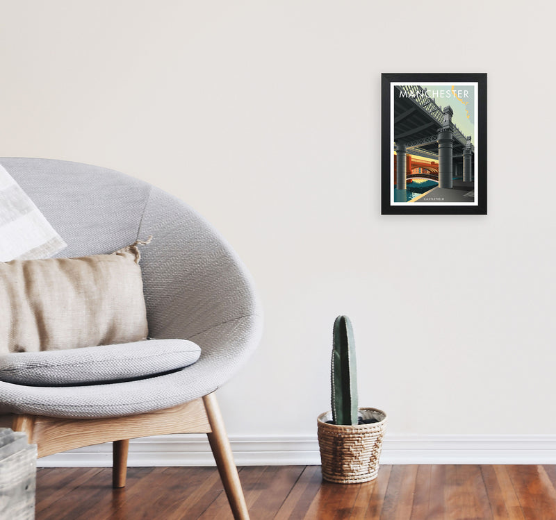 Manchester by Stephen Millership A4 White Frame
