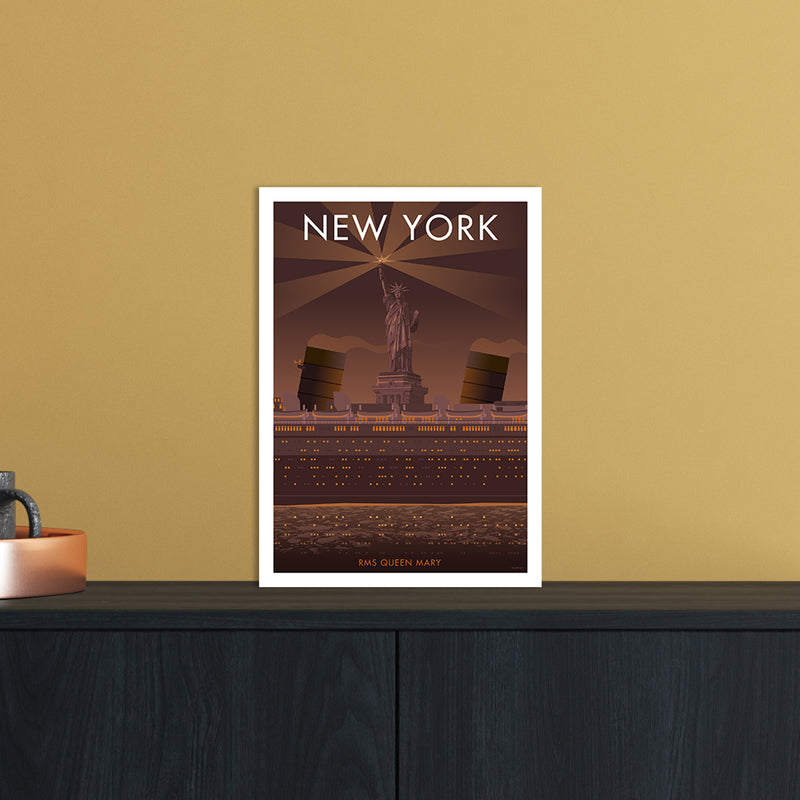 New York Sepia Art Print by Stephen Millership A4 Black Frame