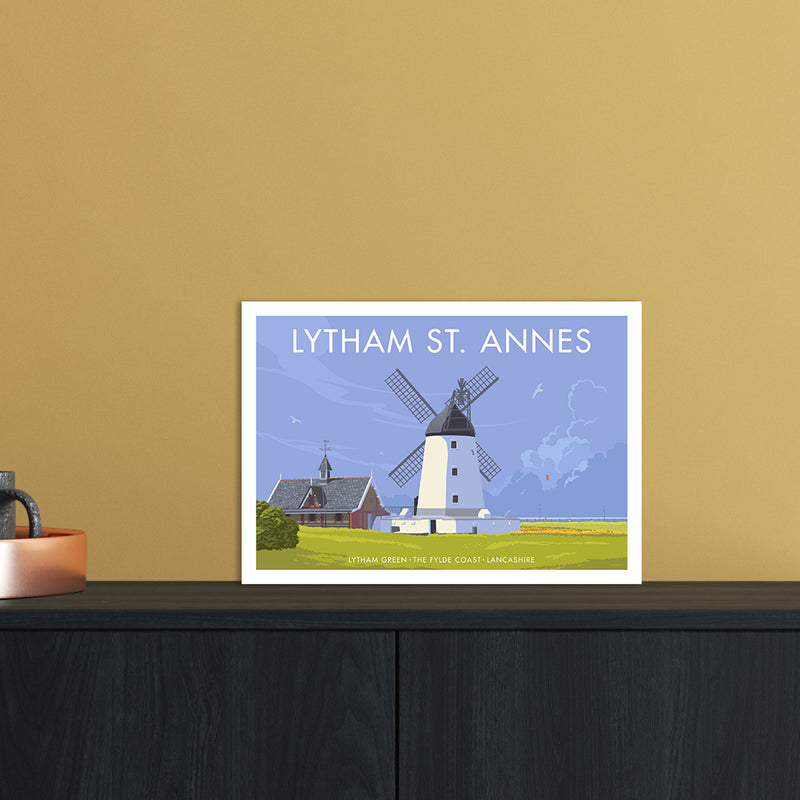 Lytham Windmill Art Print by Stephen Millership A4 Black Frame
