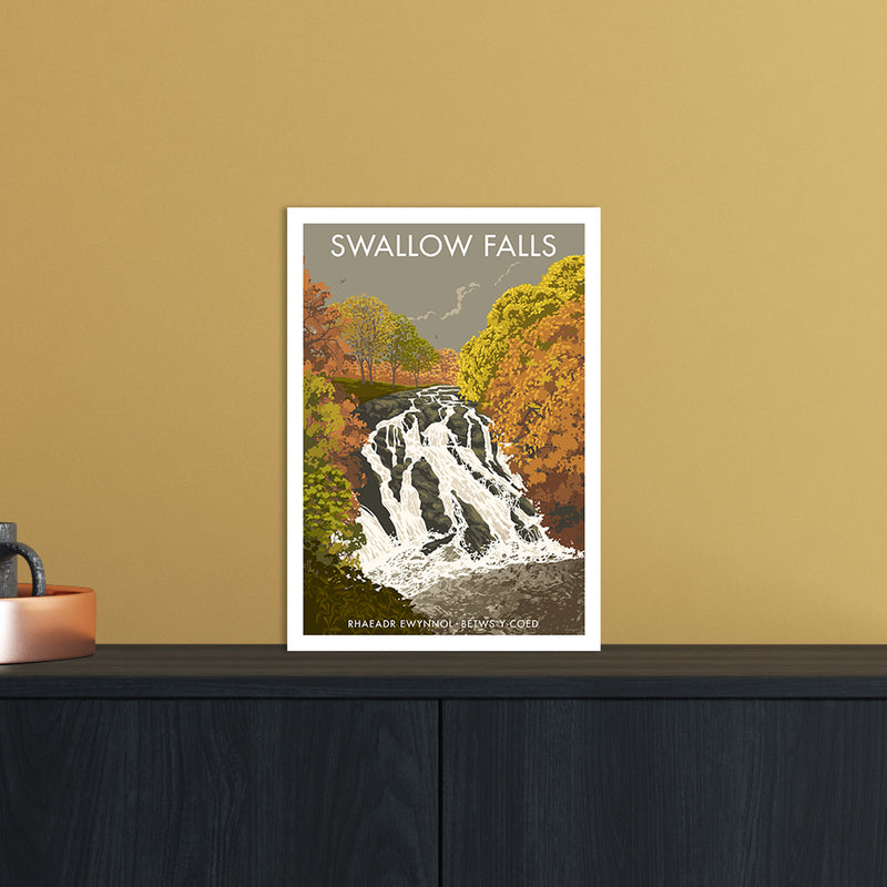 Wales Swallow Falls Art Print by Stephen Millership A4 Black Frame