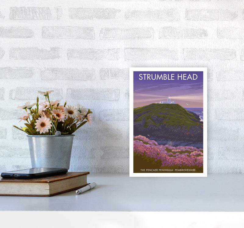Wales Strumble Head Travel Art Print by Stephen Millership A4 Black Frame