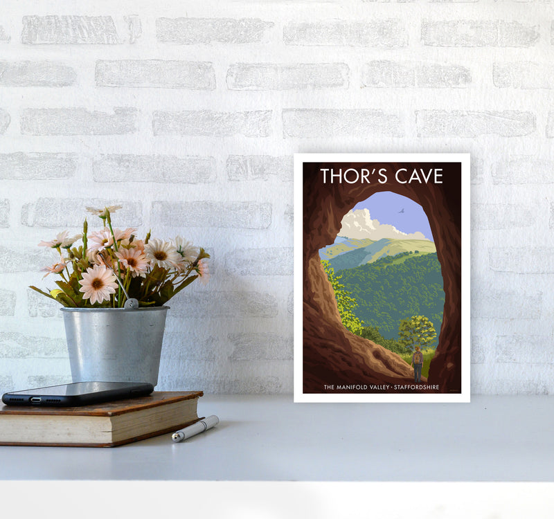 Staffordshire Thors Cave Travel Art Print by Stephen Millership A4 Black Frame