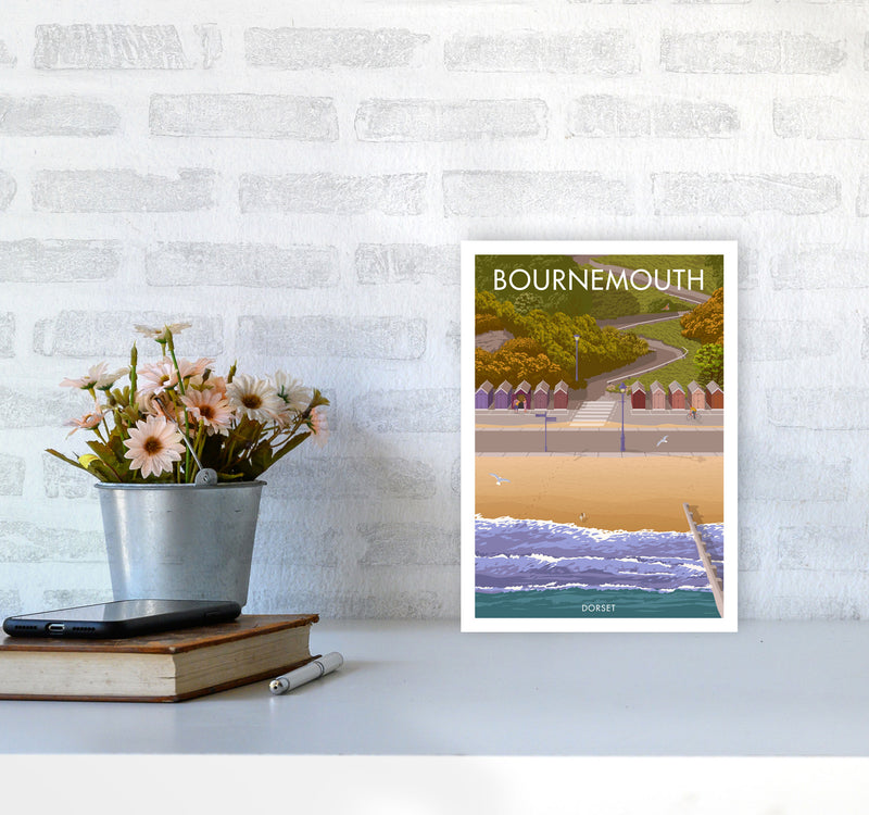 Bournemouth Huts Travel Art Print by Stephen Millership A4 Black Frame