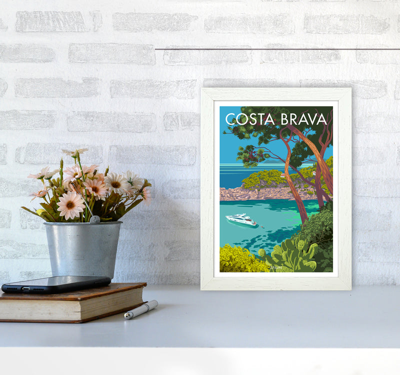 Costa Brava Travel Art Print By Stephen Millership A4 Oak Frame