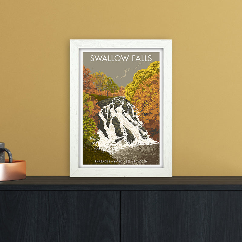 Wales Swallow Falls Art Print by Stephen Millership A4 Oak Frame