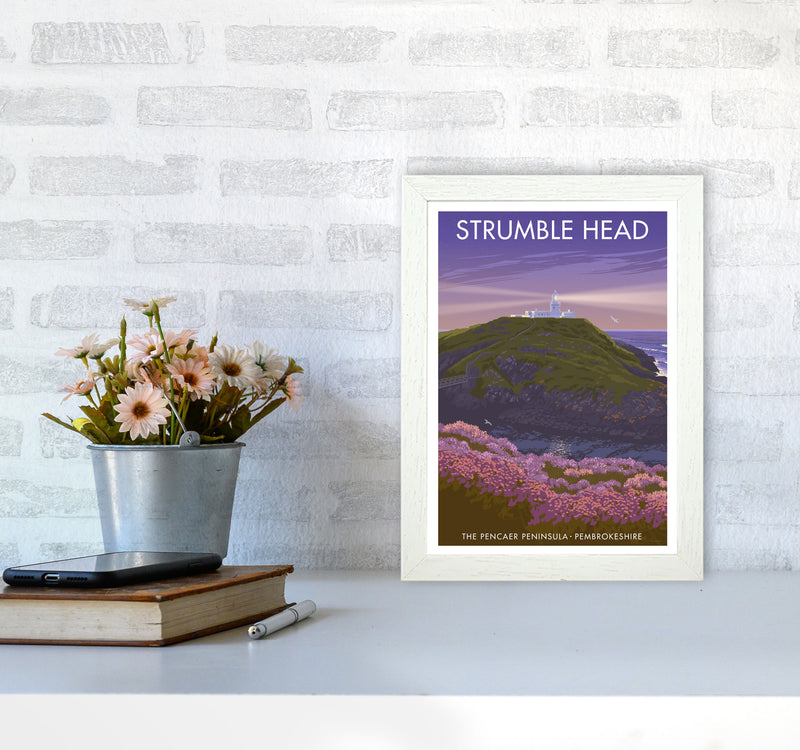Wales Strumble Head Travel Art Print by Stephen Millership A4 Oak Frame