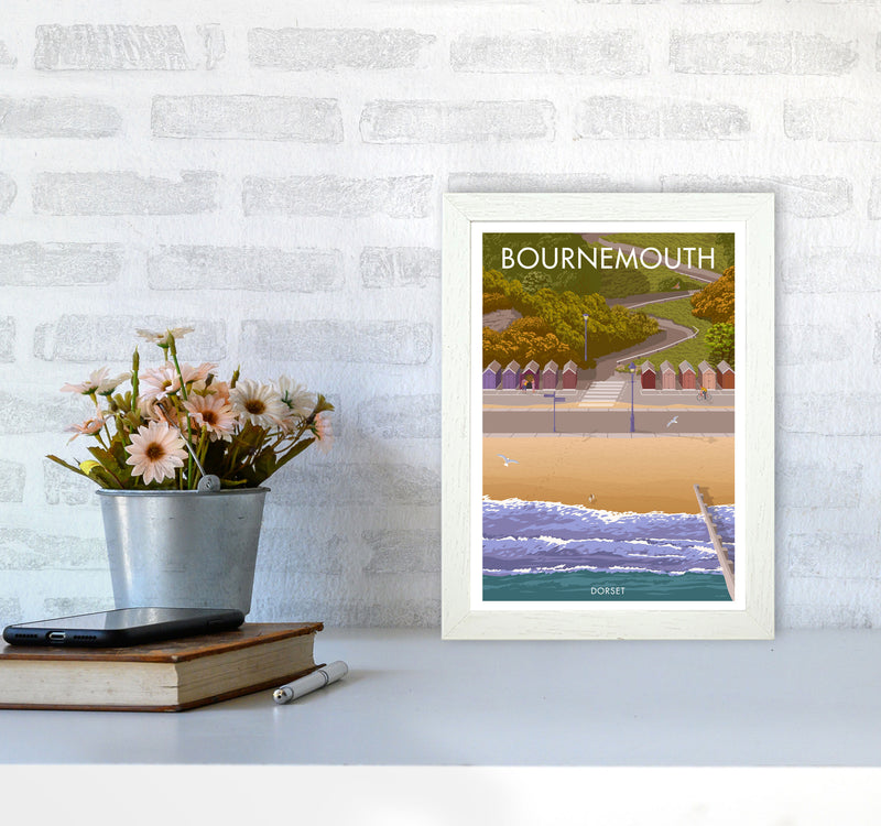 Bournemouth Huts Travel Art Print by Stephen Millership A4 Oak Frame