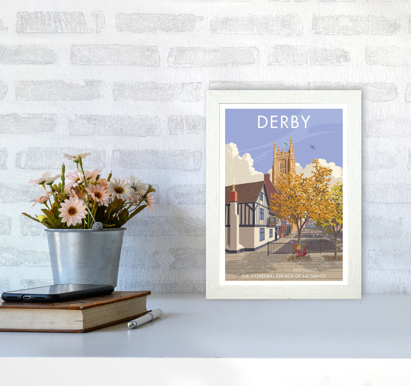 Derby Travel Art Print by Stephen Millership A4 Oak Frame
