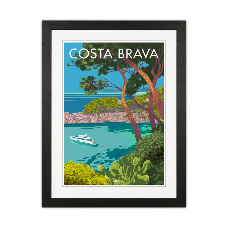 Costa Brava Travel Art Print By Stephen Millership Black Grain