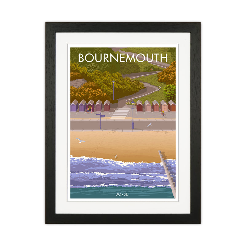Bournemouth Huts Travel Art Print by Stephen Millership Black Grain