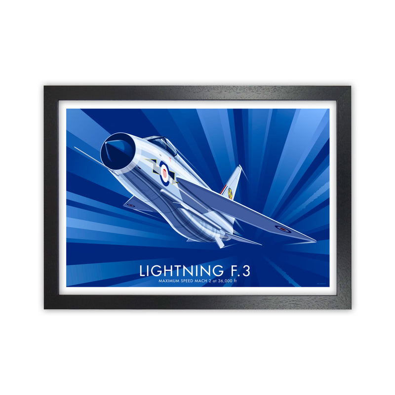 Lightning F.3 Art Print by Stephen Millership, Framed Transport Poster Black Grain
