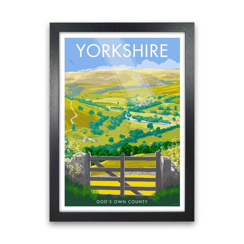 Yorkshire (God's Own County) Art Print Travel Poster by Stephen Millership Black Grain