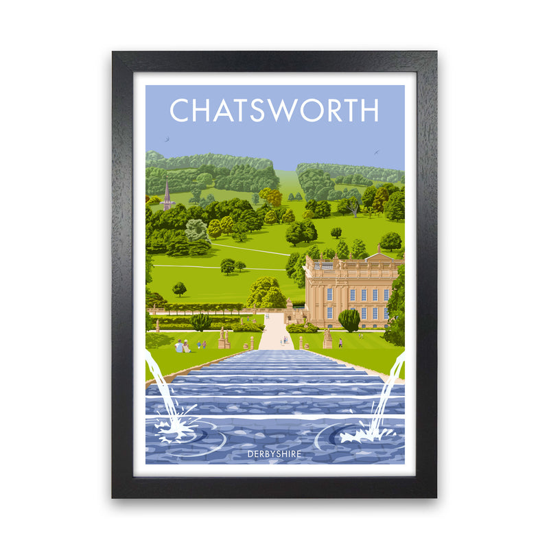Chatsworth, Derbyshire Framed Art Print by Stephen Millership, Travel Poster Black Grain