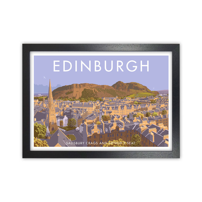 Arthur's Seat Edinburgh Travel Art Print by Stephen Millership, Framed Poster Black Grain