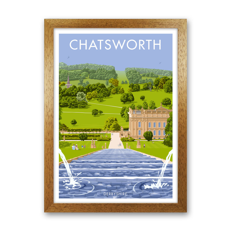 Chatsworth, Derbyshire Framed Art Print by Stephen Millership, Travel Poster Oak Grain