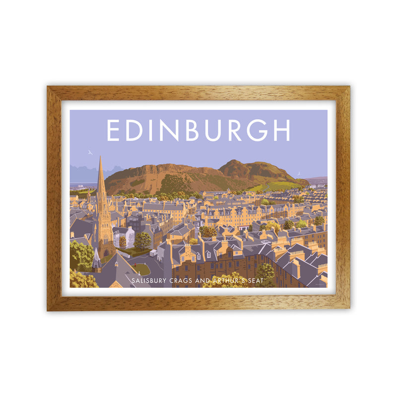 Arthur's Seat Edinburgh Travel Art Print by Stephen Millership, Framed Poster Oak Grain